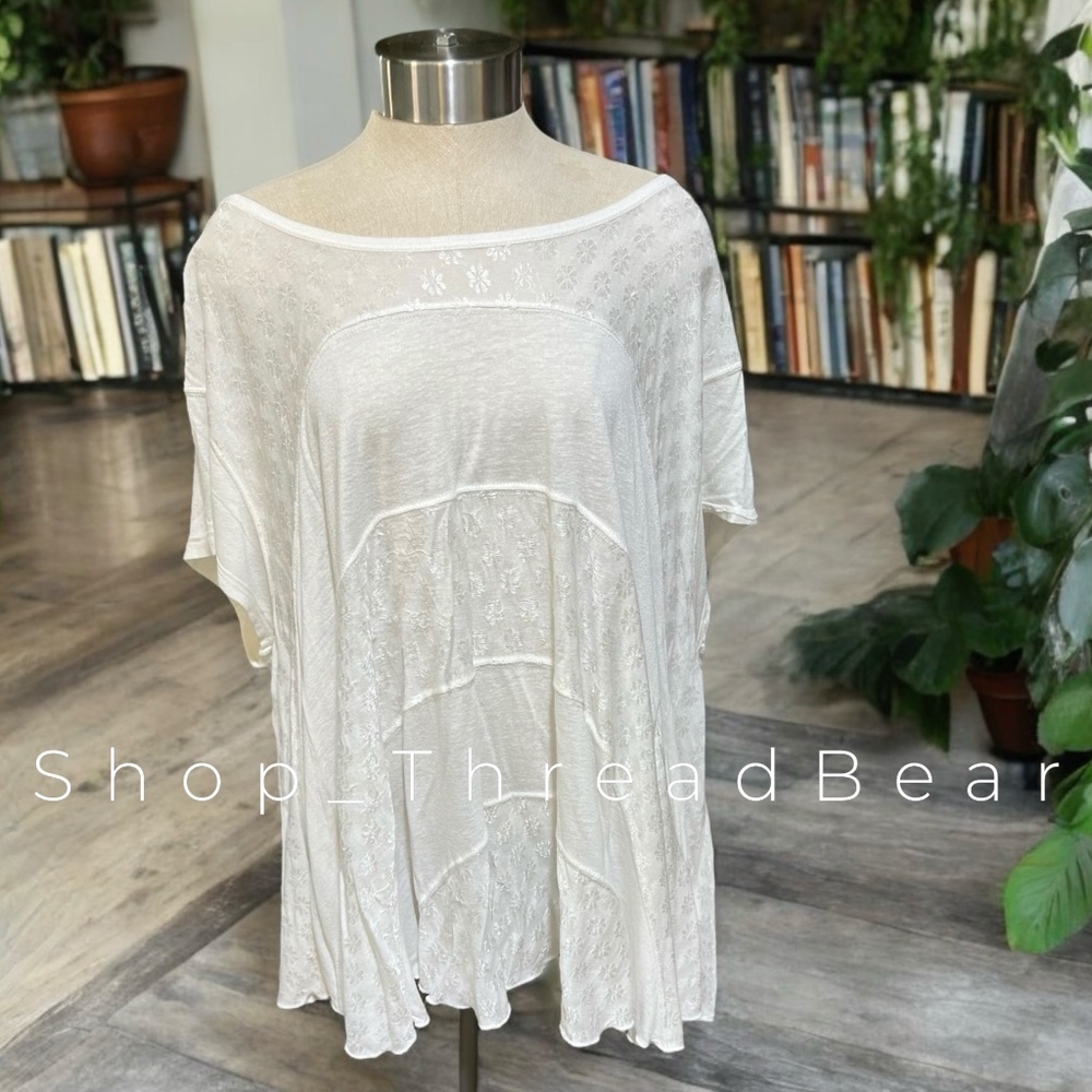 VNTG ✵☽Free People☾✵ White Embroidered Off Shoulder Top + High Low Hem | Large